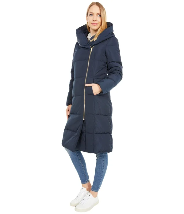 Cole Haan Women's Taffeta Down Double Breasted Zip Front Coat - Navy, Xs