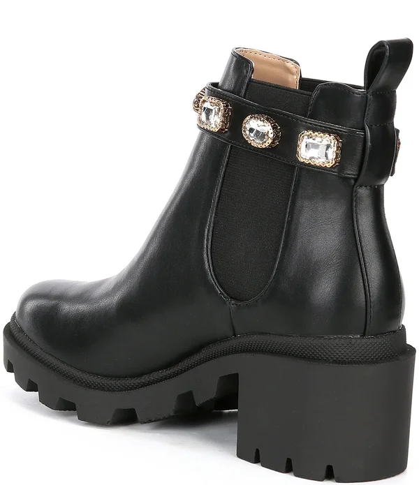 Steve Madden Amulet Jewel Embellished Lug Sole Block Heel Combat Booties - Womens, 6M, White