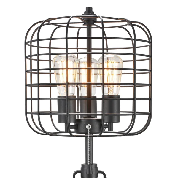 Contemporary Style Caged Shade Table Lamp with Open Design - Black