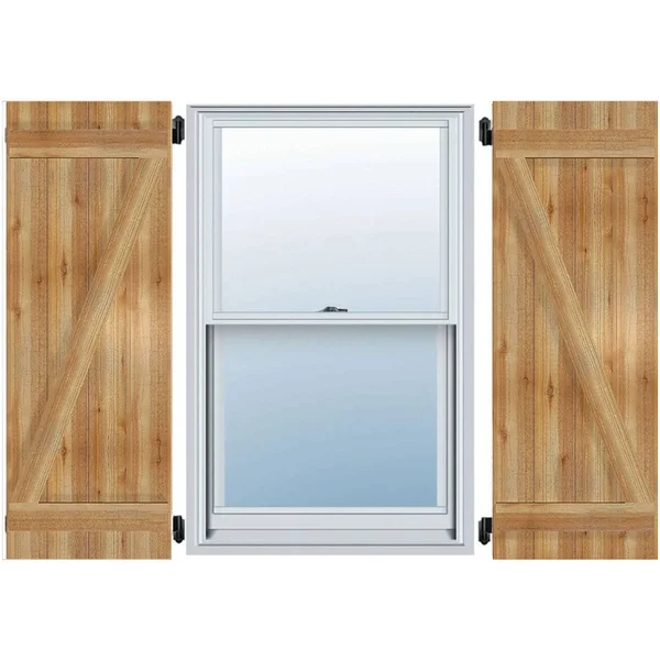 26 7/8x22W x 27x22H TimberCraft Five 5 3/8x22 Boards Joined Board-n-Batten Shutters w/Z-Bar - Rough Sawn Western Red Cedar (Per P