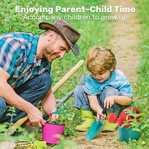 Cute Stone Kids Gardening Tool Set - Garden Toys with Wheelbarrow, Watering Can, Gardening Gloves, Hand Rake, Shovel, Trowel, Dou