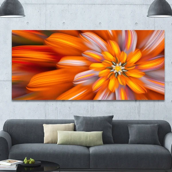 Designart &Massive Orange Fractal Flower & Floral Canvas Art Print, Size: 32 inch x 16 inch