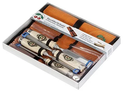 Kirschen Firmer Chisel Set with Hornbeam Handles in Leather Roll
