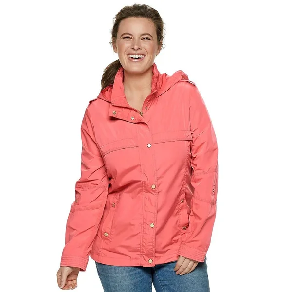 Weatherproof Women's Plus Hooded Shaped Anorak Jacket - Flamingo - Size 1x