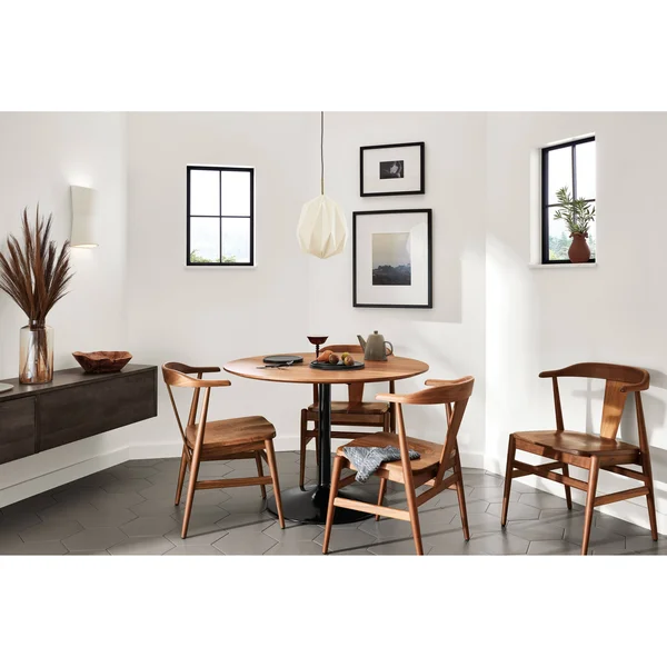 Room & Board, Modern Aria Round Table 27 Diameter in White, Marbled White Quartz Top w/ White Base