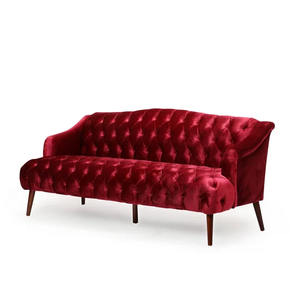 Best Selling Home Decor Adelia Modern Glam Tufted Velvet 3 Seater Sofa - Wine and Walnut Polyester in Red, 310391