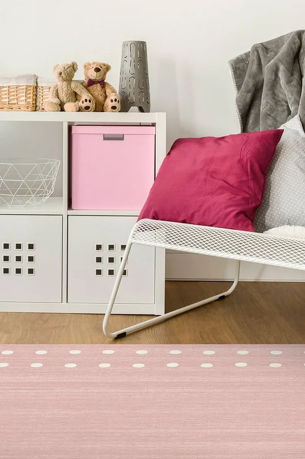3&x5& - Machine Washable Area Rug, Kid & Pet Friendly, Indoor Rug, Dot Border Pink Rug, Ruggable