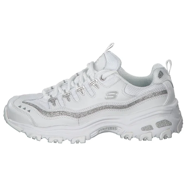 Skechers Women's D&Lites Now and Then Sneaker, Size: 9, White/Silver