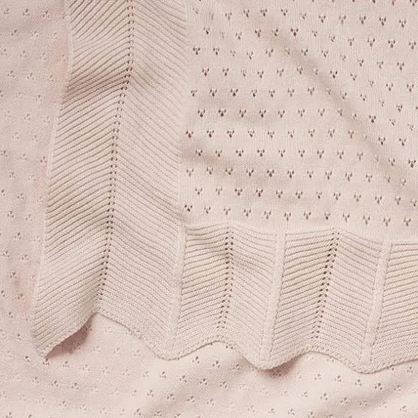 Elegant Baby Pointelle Cotton Knit Baby Blanket Warm Blush