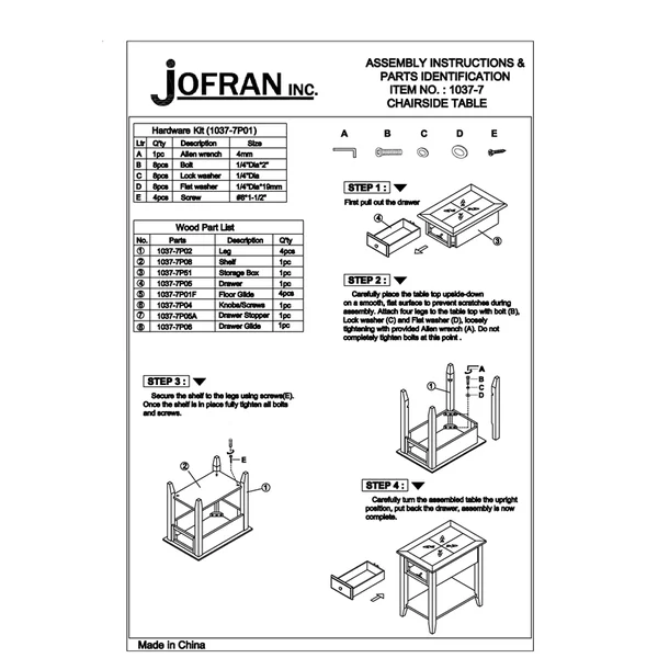 Jofran Chairside Table, Espresso