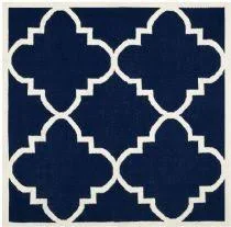 Safavieh Dhurries Contemporary Area Rug Collection in Navy-Ivory Color - Size: Square 6'