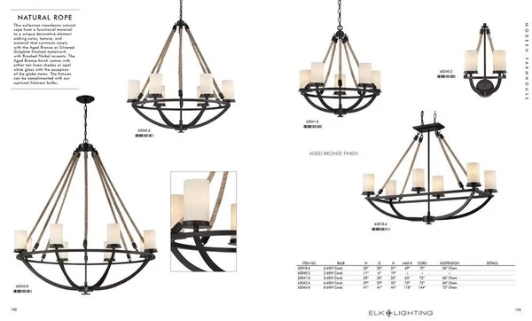 Elk Lighting 63019-6 Natural Rope 6 Light Chandelier in Aged Bronze
