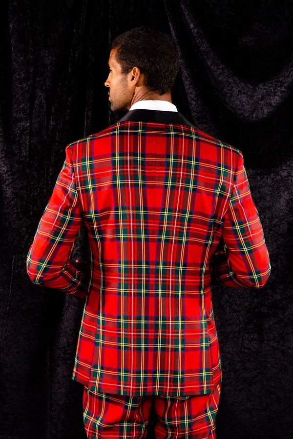The Rockefeller - Tartan Plaid Tuxedo, Size 52, Black/Red, Shinesty