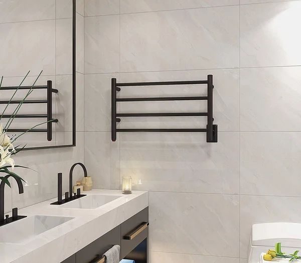HEATGENE 4 Bar Wall-Mounted Plug-In, Hard-wiring Towel Warmer, Black