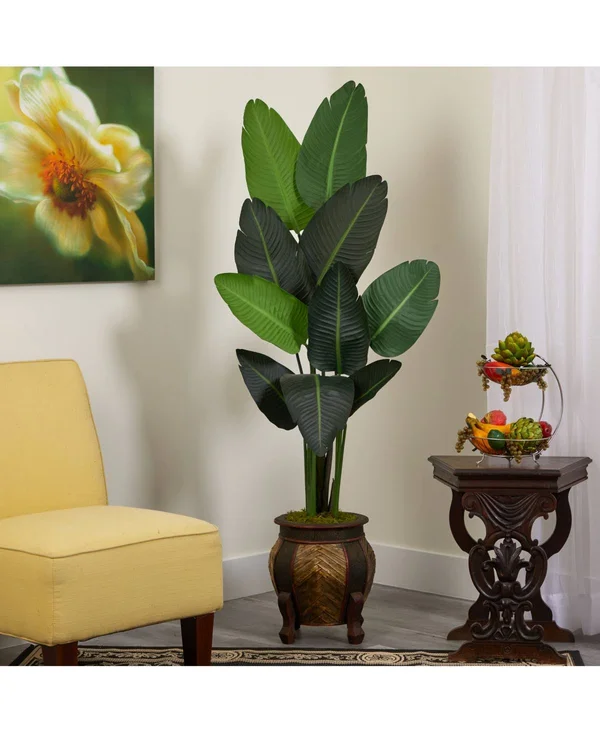 Nearly Natural Travelers Palm Artificial Tree in Decorative Planter - Green