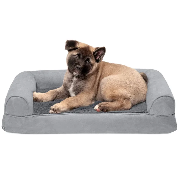 Furhaven Plush Suede Memory-Top Dog Couch Pet Bed (Medium - Gray)