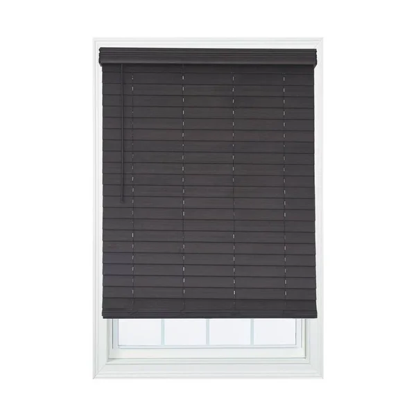 Allen + Roth 2.5-in Slat Width 33.5-in x 72-in Cordless Walnut Faux Wood Room Darkening Horizontal Blinds in Brown - DFHSD3672-3