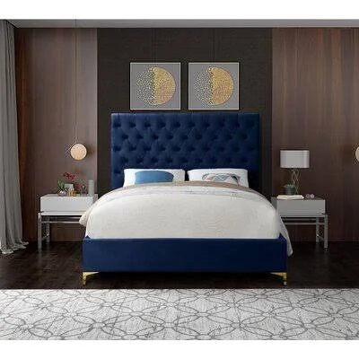 Dermott Upholstered Platform Bed Mercer41 Color: Navy, Size: Full