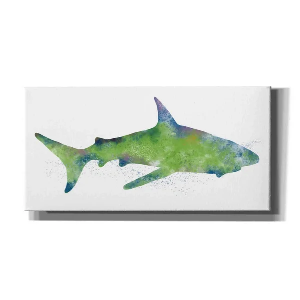 'Watercolor Shark II' by Linda Woods - Canvas Wall Art 60 x 30