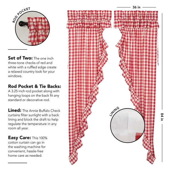 Annie Buffalo Check Ruffled Short Prairie Panel Set Red