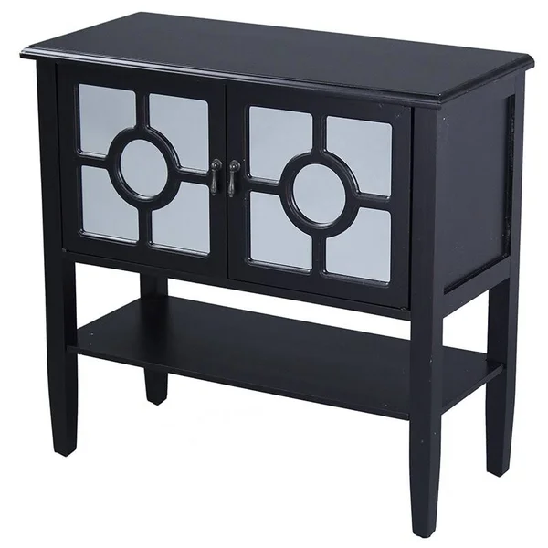 Heather Ann 2-Door Console Cabinet with Mirror Insert and Bottom Shelf Turquoise