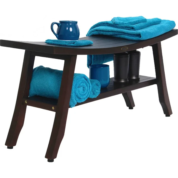 34x22 Satori DT176 Wide Teak Wood Shower Bench with Shelf - DecoTeak
