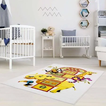 Ladole Rugs Adorable Cute Durable Soft Modern Moda Collection Kids Area Rug Carpet with Elephant White, 5x8, Size: 5&3 inch x 7&
