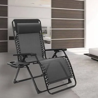 Outdoor Patio Folding Zero Gravity Lounge Chair Arlmont & Co. Color: Black