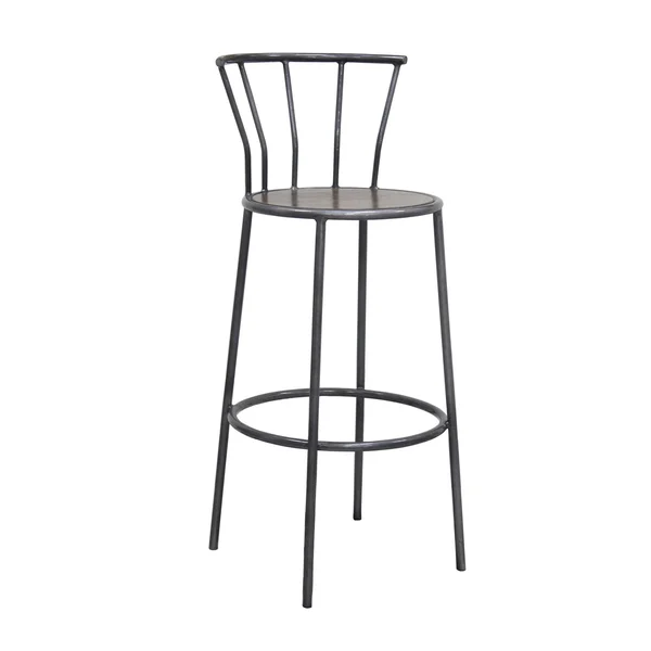 Rockies Containers Iron Bar Stool with Backrest in Gray Metal and Natural Wood Finish - 45x22 H x 18x22 W x 18x22 D - Single - G