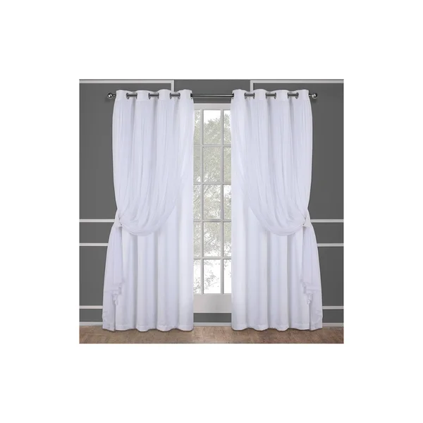 Exclusive Home Catarina Layered Solid Blackout and Sheer Window Curtain Panel Pair Winter White
