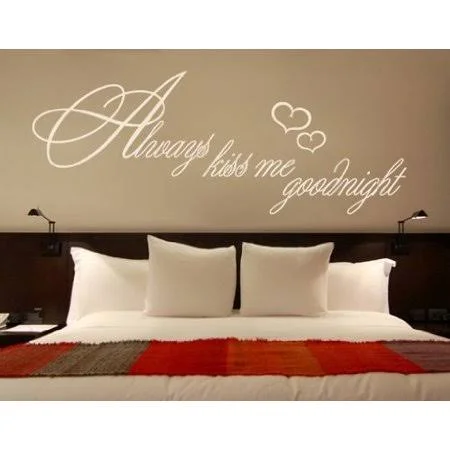 Always Kiss Me Goodnight Quote with Hearts Wall Decal - Wall Sticker - Vinyl Wall Art, Home Decor, Wall Mural - 1366 - 79in x 30i