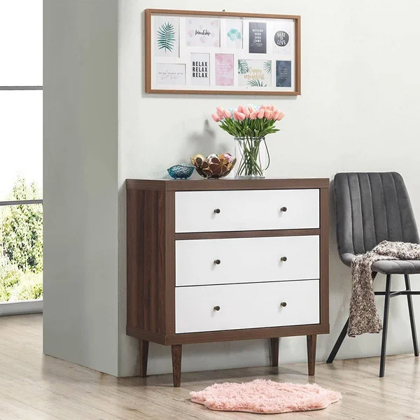 Costway 3 Drawer Dresser Wood Chest of Drawers Storage Freestanding - Brown - 3-Drawer