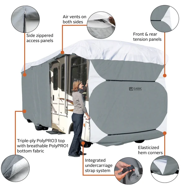Classic Accessories OVERDRIVE Polypro 3 Deluxe Class A RV COVER - Fits 33& - 37& RVs