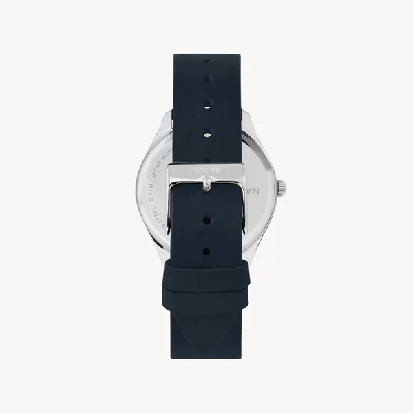 Nacre Watches - Lune - Stainless Steel - Navy Leather Unisex Watch