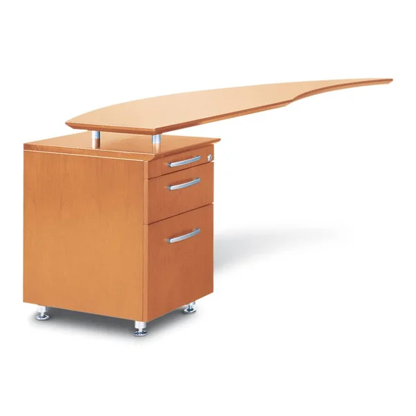 Mayline Napoli Curved Desk Left Return with Pedestal in Golden Cherry