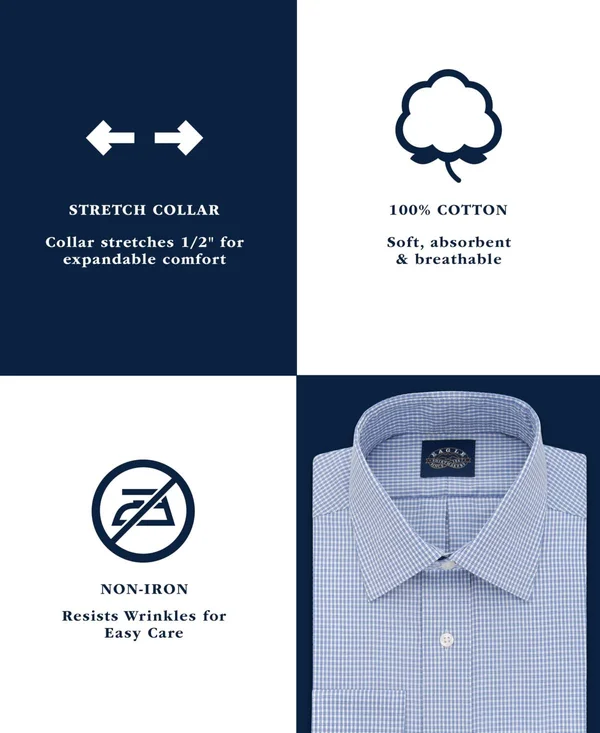 Eagle Men's Classic-Fit Stretch Collar Non-Iron Blue Check Dress Shirt