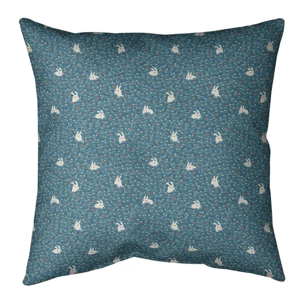 Porch & den Alvada Bunny Rabbit Pattern Throw Pillow - 26 x 26 - Blue - Linen