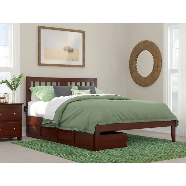Atlantic Furniture AG8913444 Tahoe Queen Bed with USB Turbo Charger & 2 Extra Long Drawers Walnut