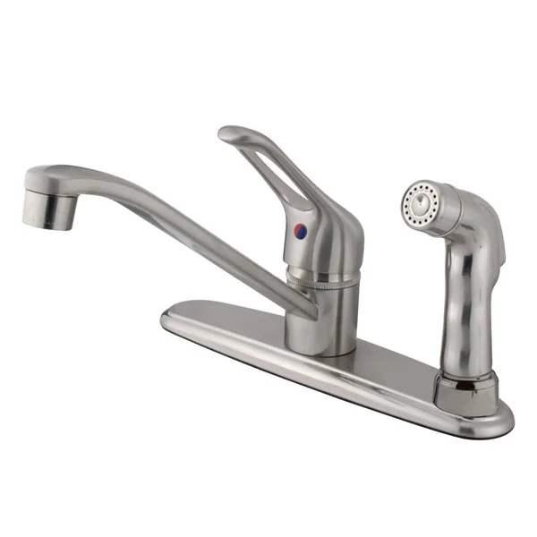 Kingston Brass GKB563SNSP Wyndham Satin Nickel Centerset Kitchen Faucet with Single Loop Handle & Matching Deck Sprayer