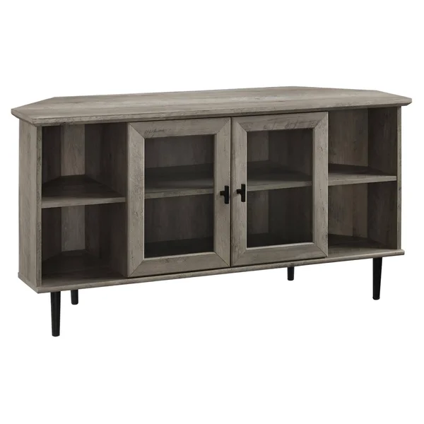Manor Park Glass Door Corner TV Stand for TVs Up to 55 inch, Grey Wash:, Size: 25 inch H x 48 inch Large x 16 inch W 60 lbs, Gra
