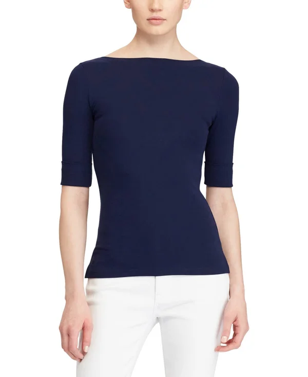 Lauren Ralph Lauren Stretch Boatneck Top - Lauren Navy
