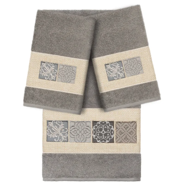 Linum Home Textiles Dark Gray Vivian 3 Piece Embellished Towel Set