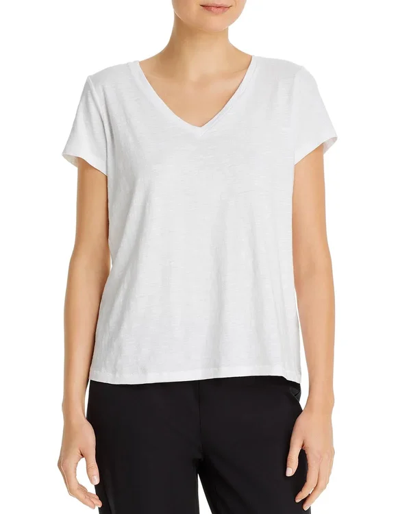 Eileen Fisher V-Neck Organic Cotton Tee - White, Women's, XL