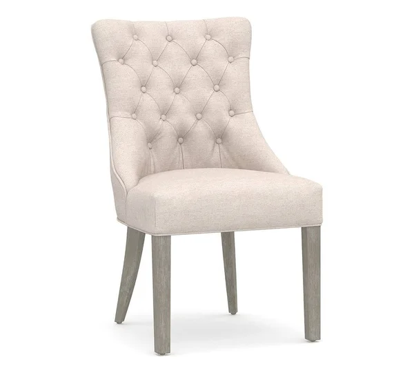 Hayes Upholstered Tufted Dining Side Chair - Gray Wash Frame, Performance Heathered Tweed Ivory