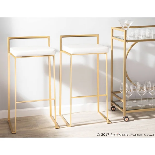 LumiSource Fuji Barstool - Set of 2 - Gold - White