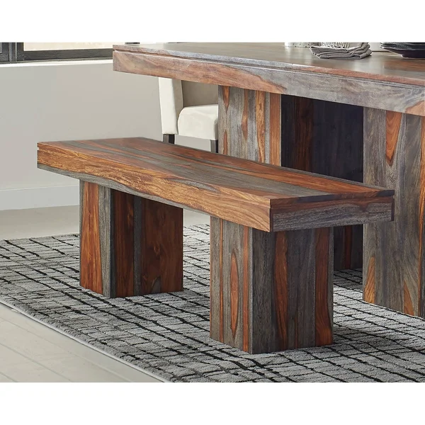 CDecor Telman Grey Sheesham Double Pedestal Bench - Wood - Wood
