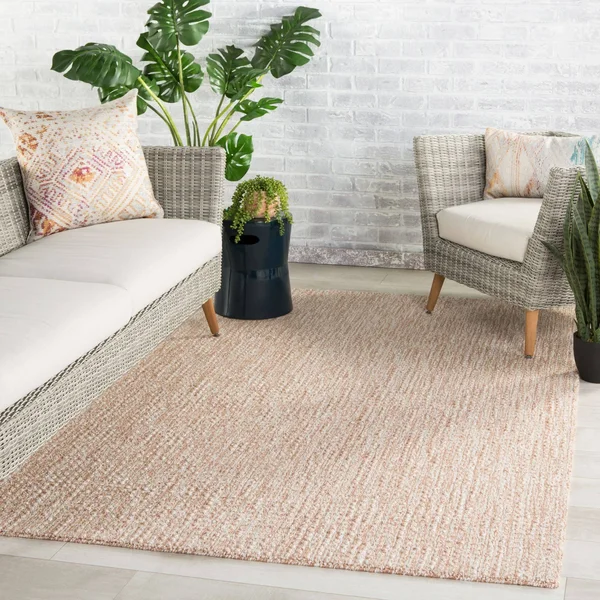 5& x 8& Tan and White Solid Hand Woven Outdoor Area Throw Rug