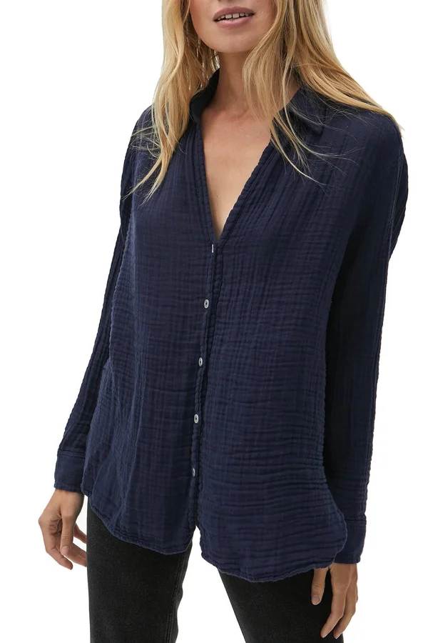 Michael Stars Gauze Button Down Top - White - L