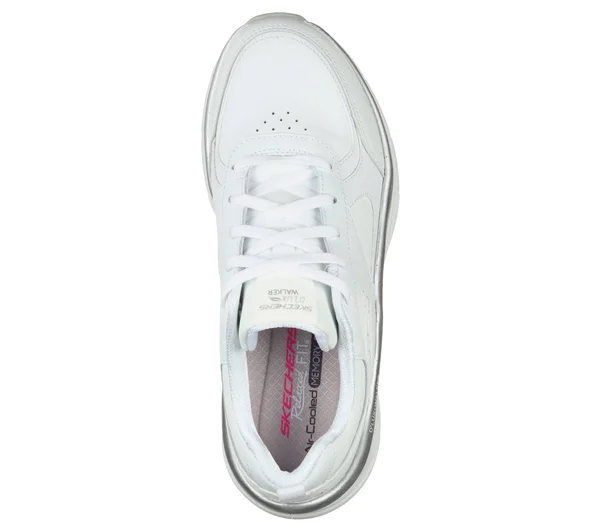 Skechers Women's Relaxed Fit: D&Lux Walker - Timeless Path Sneakers - White/Silver, 5.5