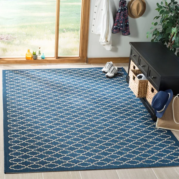 Safavieh Courtyard Navy Indoor Outdoor Rug - 5&3x22 x 7&7x22
